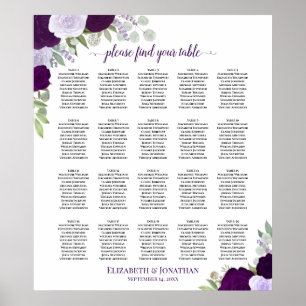 20 Tafel Paarse Boho Bloemen Bruiloft Zitkaarten Poster