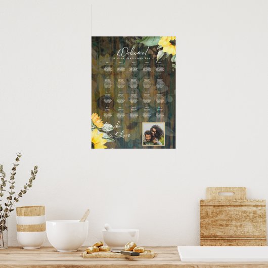 20 Tafel Rustiek Hout ZONNEBLOEMEN FOTO ZITTING Poster (Keuken)