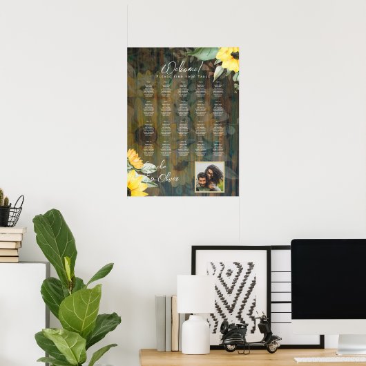 20 Tafel Rustiek Hout ZONNEBLOEMEN FOTO ZITTING Poster (Thuiskantoor)