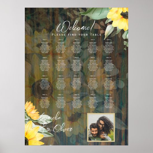 20 Tafel Rustiek Hout ZONNEBLOEMEN FOTO ZITTING Poster (Voorkant)
