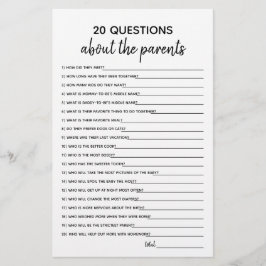 20 Vragen Minimalistisch Baby shower spel