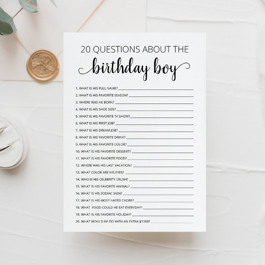 20 Vragen over de Birthday Boy Kaart