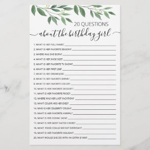 20 Vragen over de Birthday Girl Birthday game