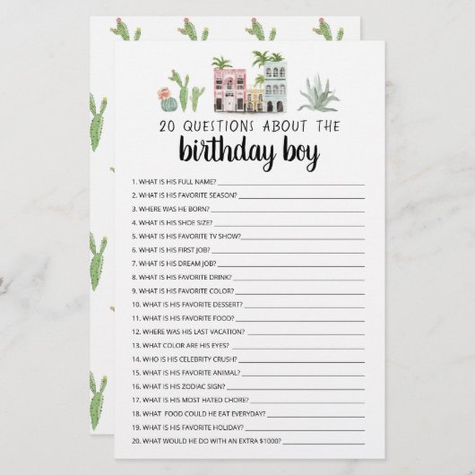 20 Vragen over het 'Birthday Boy Editable Game' (Voorkant / Achterkant)