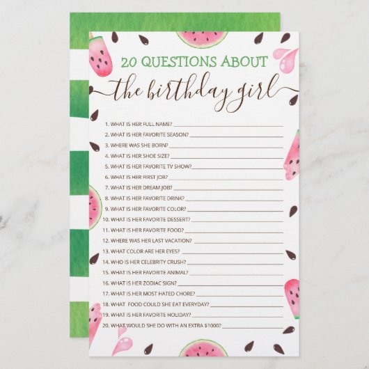 20 Vragen over het 'goudmeisje' Editable game (Voorkant / Achterkant)