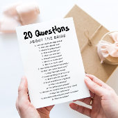 20 Vragen over het spel Bride Vrijgezellenfeest Kaart