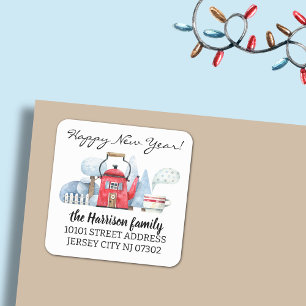 20 Waterverf Kerst Vakantie Huis Adres Vierkante Sticker
