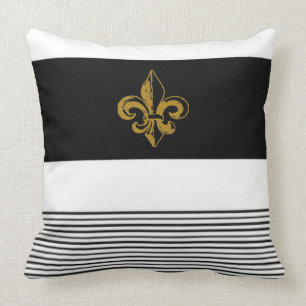 20 X 20 ZWART & WIT FLEUR DE LIS KUSSEN