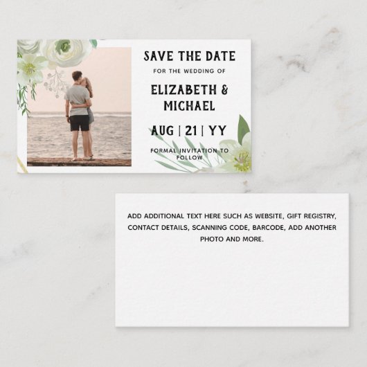 20 x BUDGET Foto Bespaar Data Witte Rozen Bloemen Notitiekaartje (Voorkant / Achterkant)