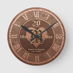 20 Year Vintage Copper Look Wedding Anniversary Ronde Klok