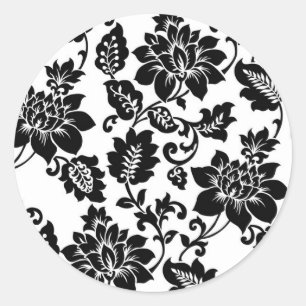 20 Zwart/Heet Roze Bloemen Damask Envelope Seal Ronde Sticker