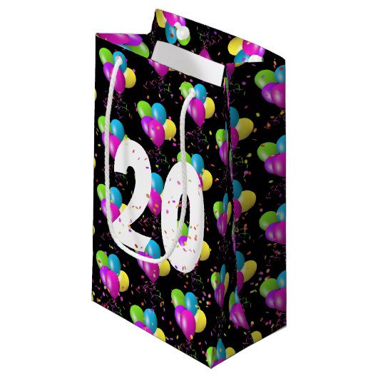 20e Anniversaire Ballons et Confetti Petit Sac Cad (Devant Angle)