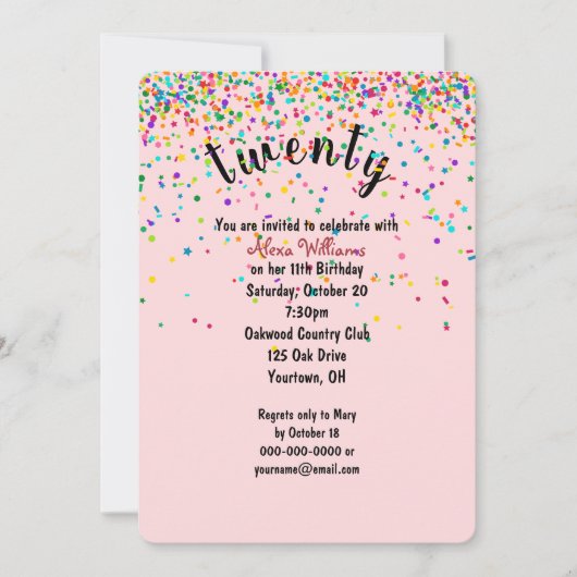 20e Anniversaire Fête confetti Invitation (Devant)
