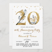 20e anniversaire Gold Floral Invitation (Devant / Derrière)