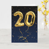 20e Anniversaire Gold Mylar Balloon et carte Confe (Fleur jaune)
