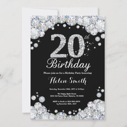 20e anniversaire Invitation Chalkboard Silver Diam (Devant)