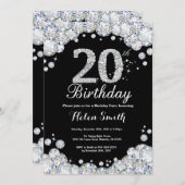20e anniversaire Invitation Chalkboard Silver Diam (Devant / Derrière)