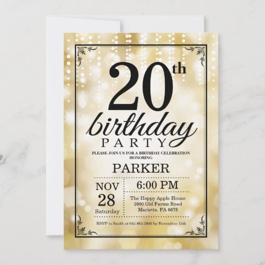 20e anniversaire Invitation Parties scintillant d' (Devant)