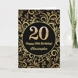 20e anniversaire Modèle floral noir et or