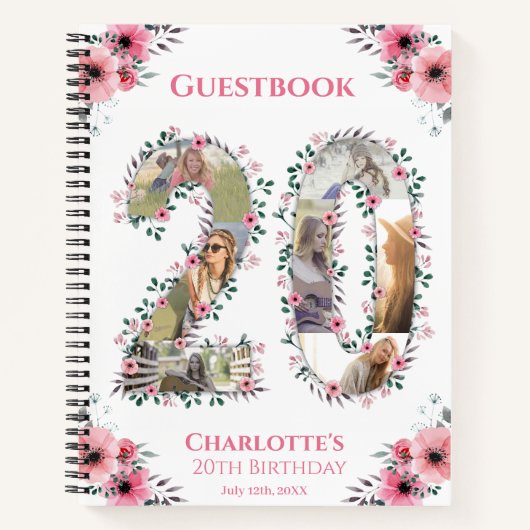 20e anniversaire Photo Pink Flower Livre d'invité  (Devant)