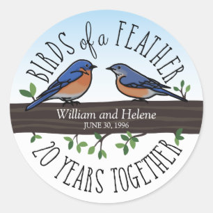 20e bruiloft Jubileum, Bluebirds of a Feather Ronde Sticker