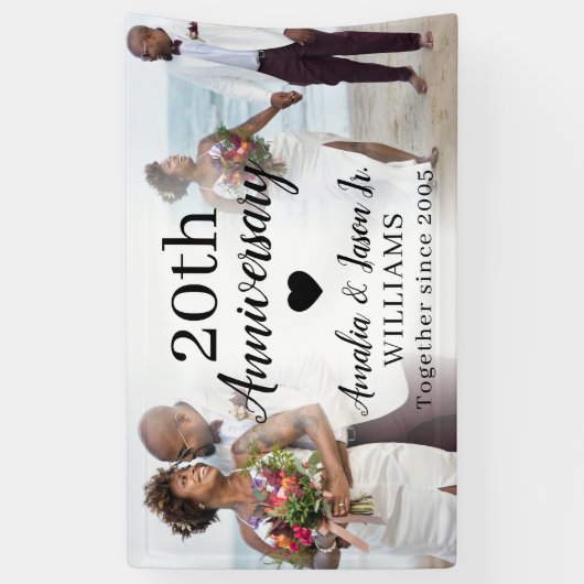 20e bruiloft Jubileum Custom 2 Photo Collage Spandoek (Verticaal)