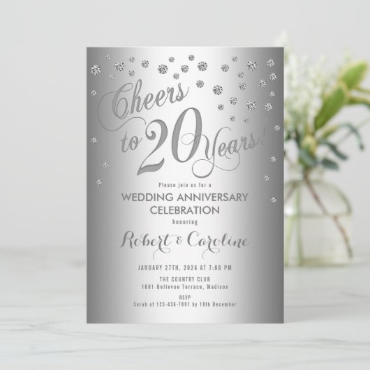 20e bruiloft Jubileum - Elegant Silver White Kaart (Staand voorkant)