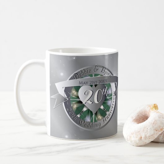 20e bruiloft Jubileum Emerald Platinum Koffiemok (Met donut)