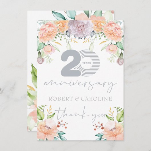 20e bruiloft Jubileum Floral Dank u Bedankkaart (Voorkant / Achterkant)