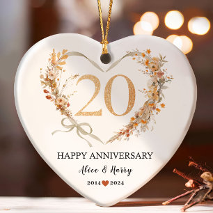 20e bruiloft Jubileum Gold Hearts Paar Foto Ornament