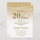 20e bruiloft Jubileum - Goud Wit Kaart (Voorkant / Achterkant)