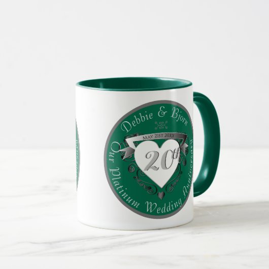 20e bruiloft Jubileum Heart Emerald Mok (Voorkant rechts)