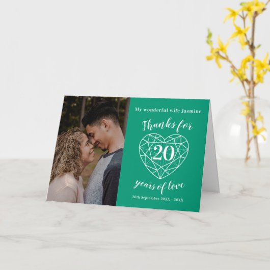 20e bruiloft Jubileum smaragdgroene hart Kaart (Gele Bloem)