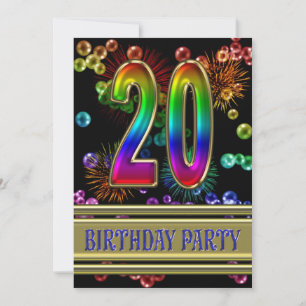20e fête d'anniversaire Invitation avec bulles