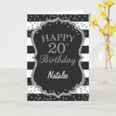 20e geboortedag van Black and Silver Glitter Kaart (Gele Bloem)