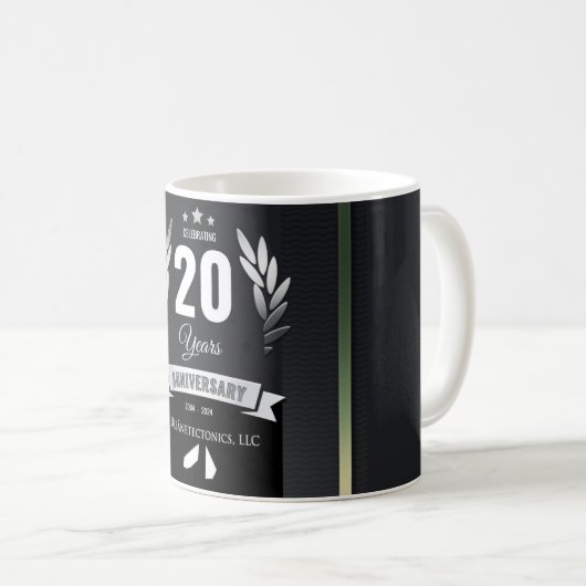 20e Jaar Jubileum Koffie Mok Zwart Wit Grijs (Voorkant rechts)