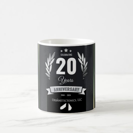 20e Jaar Jubileum Koffie Mok Zwart Wit Grijs (Center)