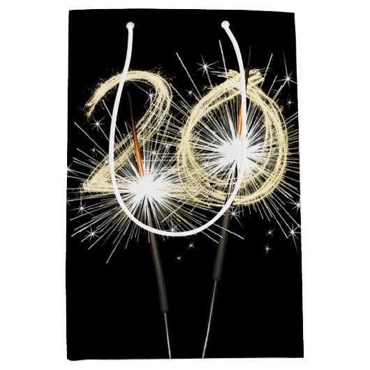 20e jaarsparklers op zwart medium cadeauzakje (Voorkant)