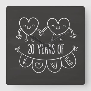 20e Jubileum Gift Chalk Hearts Vierkante Klok