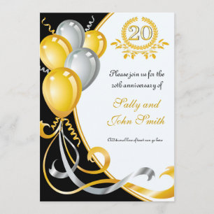 20e Jubileum Gold & Silver Birthday Invitation Kaart