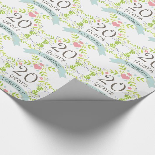 20e Jubileum Love Heart Gift Wrap Cadeaupapier (Hoek)