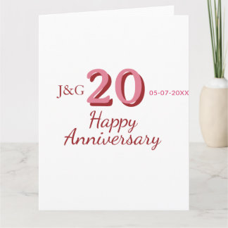 20e jubileum roze naam datum monogram vet kaart