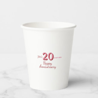 20e jubileum roze naam datum monogram vet papieren bekers
