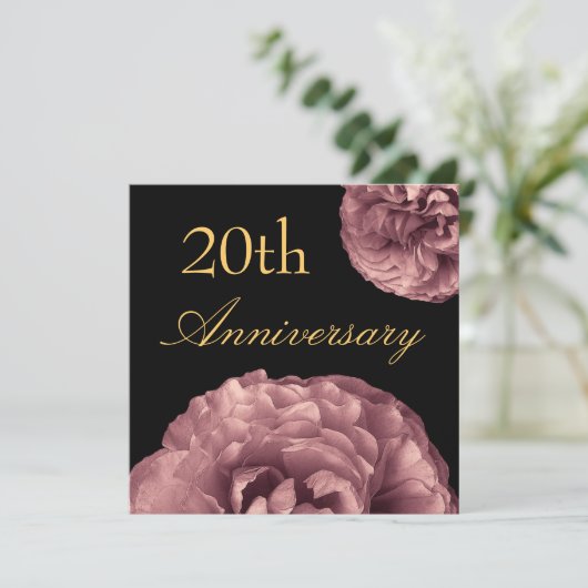 20e Jubileum Uitnodiging - roze rozen (Staand voorkant)