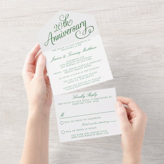 20e Jubileum van het Emerald Wedding All In One Uitnodiging (Afscheurbaar)