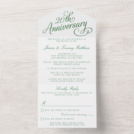 20e Jubileum van het Emerald Wedding All In One Uitnodiging (Binnen)