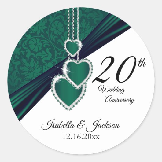 20e Jubileum voor Emerald Wedding Ronde Sticker (Voorkant)