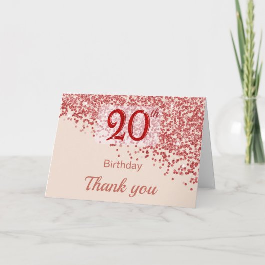 20e Ruby Red Glitter Champagne Verjaardag Bedankt (Voorkant)