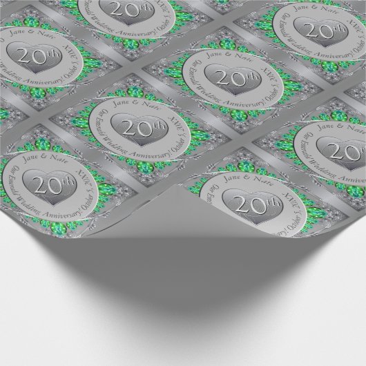 20e Smaragd Platina Bruiloftsjubileum Cadeaupapier (Hoek)