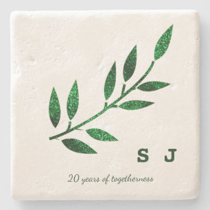 20e trouwdagjubileum Monogram Smaragdgroen Stenen Onderzetter